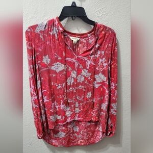 Lucky Brand Red Graphic Blouse Relaxed Style
